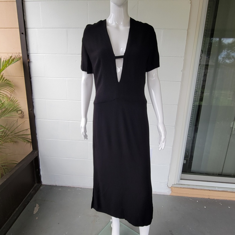 Vintage 70s Unbranded Maxi Dress Black Women's M Minimalist Stretch Goth Retro